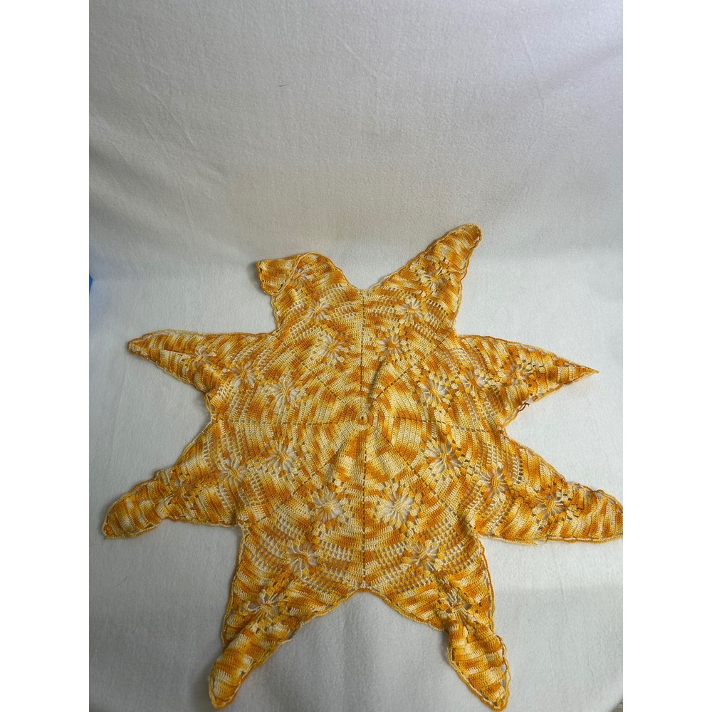 Boho Cottagecore Handmade OS Yellow Orange Crochet Star‎ Sunburst Doily